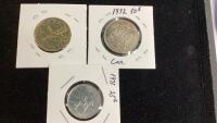 (3) CANADA COINS - 1867-1992 $1 , CENTENNIAL 1973 QUARTER, 1972 50 CENT PIECE