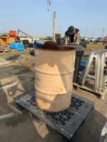 45 gallon steel barrel with lid and contents