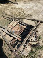 Pallet of buggy, shaves, steel binder, seats, and eveners