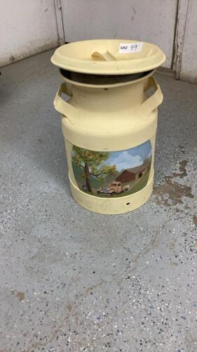 ANTIQUE CREAM CAN PAINTED W/ FARMYARD MOTIF