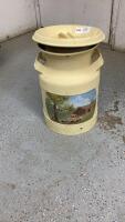 ANTIQUE CREAM CAN PAINTED W/ FARMYARD MOTIF