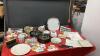 BOX W/ MISC COLLECTIBLES - BELLEK 1976 CHRISTAMS PLATE, MYTHICAL COLLECTOR PLATES, MISC DISHES, USED STAMPS