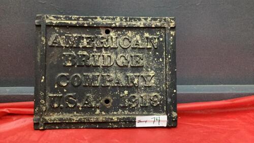 CAST IRON "AMERICAN BRIDGE CO." PLATE - 1919