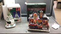 (2) BOXES - LED TRAIN STATION + LED CHRISTMAS TREE SCENE
