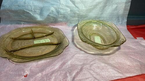 2 PC. YELLOW DEPRESSION GLASS SERVING DISHES