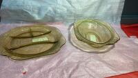 2 PC. YELLOW DEPRESSION GLASS SERVING DISHES