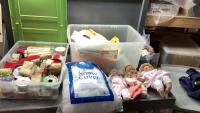 (2)TOTES - RIBBONS, SNOW COVER, CURTAINS, BABY DOLLS