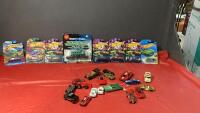 SMALL BOX DINKY CARS - (7) NEW HOTWHEELS, TRAIN AND SOME MISC CARS