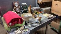 (2) BOXES - BLANKET, SIEVE, WARMER TRAYS, LOAF PAN, CAKE PAN