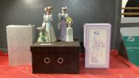 MICROSUEDE STORAGE BOX W/ (2) COLLECTIBLE AVON FIGURINES - MRS ALBEE