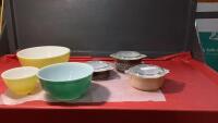 BOX W/ VINTAGE PYREX
