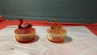 (2) VINTAGE GLASS SWAN PIN DISHES