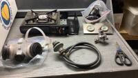 SINGLE BURNER CAMP STOVE, PROPANE LINE, PLUMBING FITTINGS