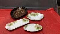GOOD LIDDED TOTE W/ (3) PIECE ROYAL ALBERT - "KENTISH ROCKERY" SERVING PLATES AND GOLD "LEAF" PLATTER