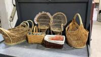 (2) BOXES OF WICKER BASKETS, DOLL CHAIRS