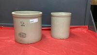 UNMARKED 1 GALLON CROCK AND 2 GALLON MEDALTA MEDICINE HAT CROCK