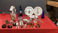 (2) BOXES W/ MISC COLLECTIBLES - BLUE VASES, BLUE BOY & PINKIE GIRL PLATES, POTTERY ANGEL HOUSE, NICKNACKS,