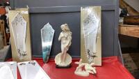 (2) VINTAGE ETCHED MIRROR WALL SCONCE CANDLE HOLDERS & A. SANTINI SCULPTURES