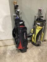 2 JUNIOR SIZE GOLF BAGS + SOME CLUBS