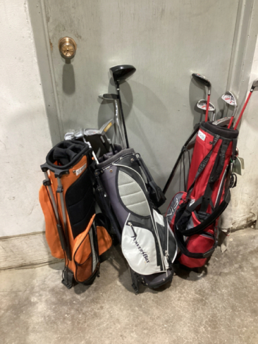 2 YOUTH GOLF BAGS + CLUBS AND 1 EXTRA BAG