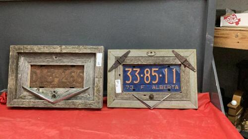 RUSTIC MANCAVE BARNWOOD FRAMED LICENSE PLATE DECOR