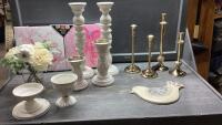 BOX W/CANDLE HOLDERS, CANVAS WALL ART, CANDLE STICKS