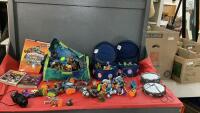 TOTE W/ SKYLANDER TOYS, MICROPHONES, (2) GRAPHIC BOOKS