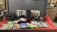 TOTE W/ (2) XBOX CONSOLES & GAMES, AMAZON CONTROLERS, NINTENDO CONTROLLER