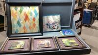 STACK OF FRAMED PRINTS AND WALL DECOR