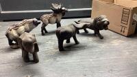 BOX WITH (5) WOOD ANIMALS