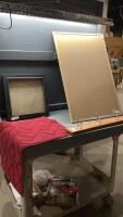 CORK BOARD,SHADOW BOX, BOARD WITH COAT HOOKS, SMALL RUG