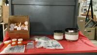 (2) CERAMIC PLANT POTS AND BOX W/ PLASTIC VIALS & CONTAINERS