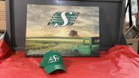 SASKATCHEWAN ROUGHRIDER PICTURE ON CANVAS & BALL CAP