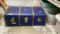 ANTIQUE WOOD TRUNK W/ LEATHER HANDLES