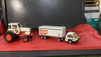 VINTAGE METAL CASE TOYS - TRUCK & TRAILER AND CAST TRACTOR