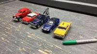 (5) MODEL CARS (3) KINSMART, (1) WELLY, (1) NO MAKER