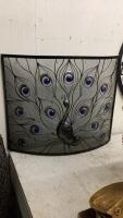 CURVED FIREPLACE SCREEN W/ PEACOCK DESIGN