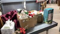 SHELF #2 - CHRISTMAS DECOR - FIGURINES, TREE SKIRT, WOOD SLEIGHS, ORNAMENTS