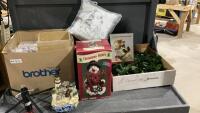 SHELF #1 - CHRISTMAS DECOR- WREATH, PILLOW, FIGURINES