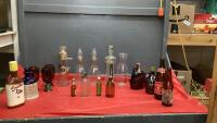 GOOD LIDDED TOTE W/ A COLLECTION OF VINTAGE BOTTLES