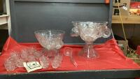 (2) GLASS PUNCH BOWLS W/ GLASSES AND ONE LADLE