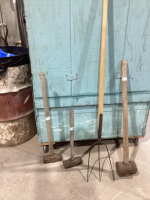 4 PIECES - FORK, POST MAUL, 2 SLEDGE HAMMERS