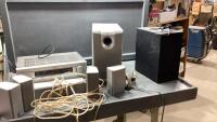 YAMAHA AV RECEIVER WITH SUBWOOFER SYSTEM AND A SAMSUNG SPEAKER/POWER SOURCE