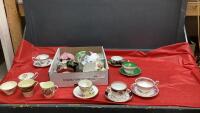 FLAT W/ TEA CUPS & SAUCERS - INCLUDES A "SHELLEY" AND A CREAM & SUGAR