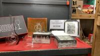 ROYAL BAVARIAN CRYSTAL BOWL W/ (4) DESSERT DISHES, ORANGE DECOR PLATTER, RIEDEL WINE DECANTER, AND 3-PIECE FRAME SET
