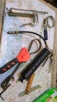 Grease guns and filter wrench