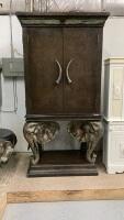 LARGE 2-PIECE CABINET W/ ELEPHANT HEAD LEGS AND FAUX HORN HANDLES