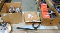 Misc. Boxes W/Fram oil filter, mirrors, belt, flow meter