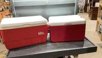(2) RED + WHITE IGLOO + COLEMAN COOLERS