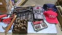 Misc. Shop - Wrenches, socket set, hats, heat gun, file, 1/2" stamps